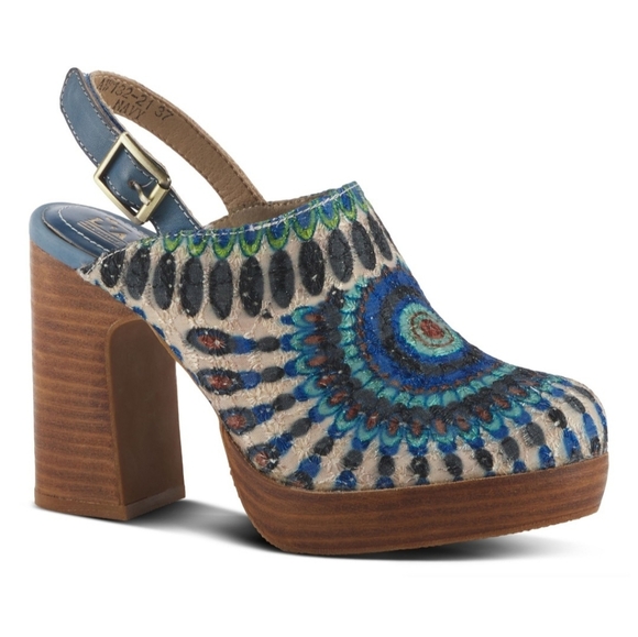 L'Artiste Peacock Shoes Women's Platform Heels - Blue and Brown - Picture 4 of 4